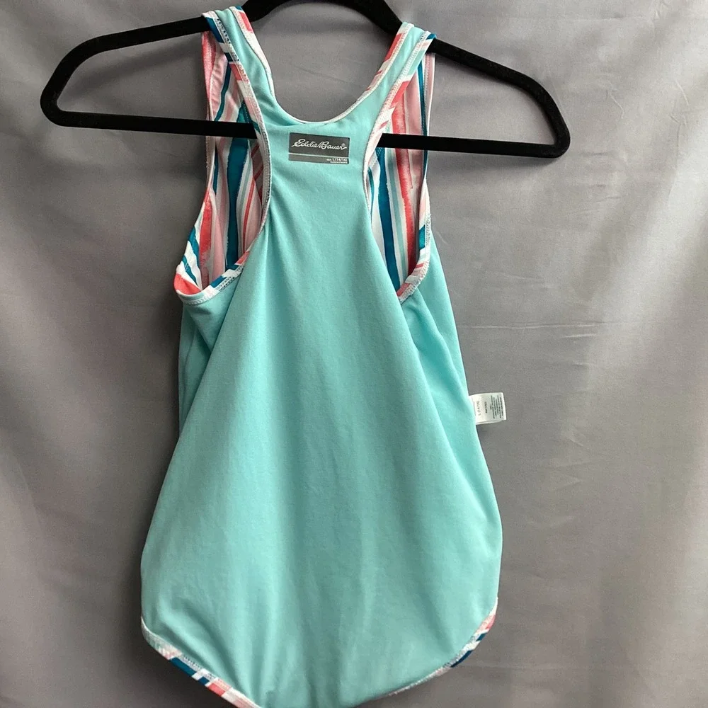 Eddie Bauer‎ Kids Swimsuit Striped Racerback One Piece Swimwear L (14/16)